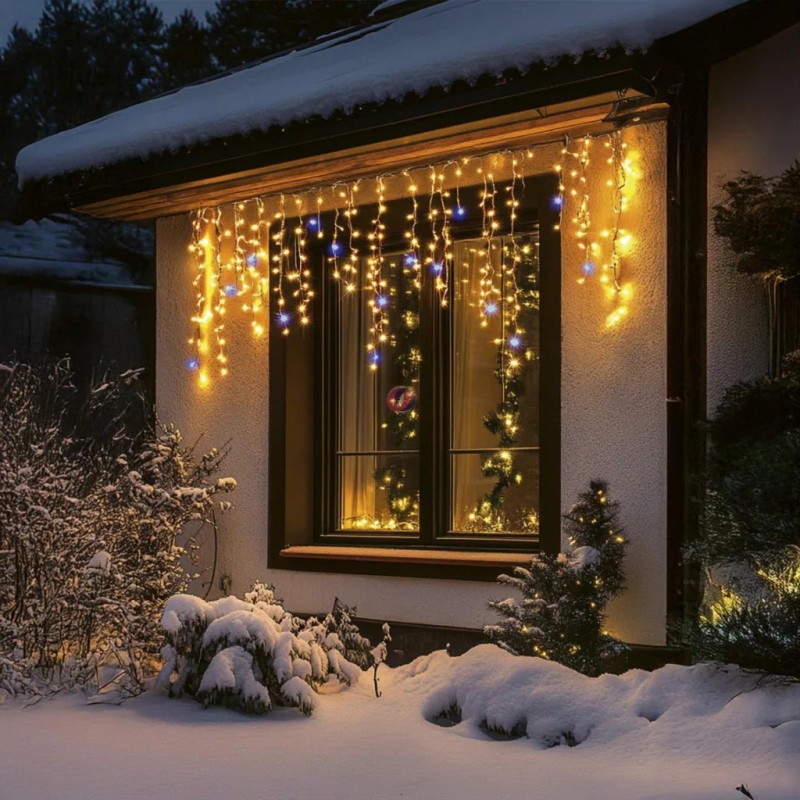 Termék kép a(z) Home KKF600D10M Led-es sziporkázó jégcsap fényfüggöny 600 db melegfehér DOT LED, átlátszó vezeték, 10 méter, hálózati adapter, kül- és beltéri kivitel termékhez